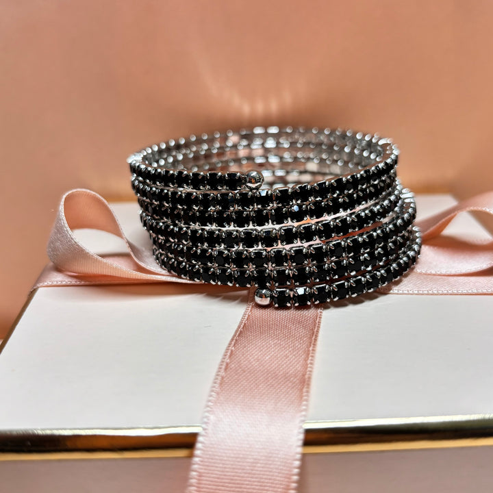 6 rows black silver bangle