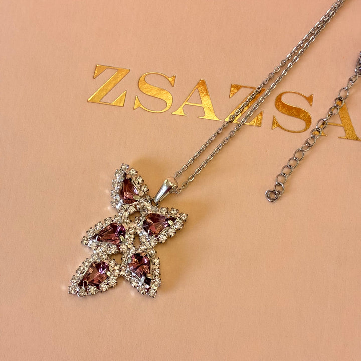 Mauve teardrop preciosa crystals silver set