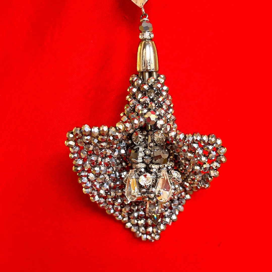 Grey tulip handmade long necklace with Swarovski crystals