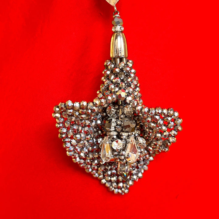 Grey tulip handmade long necklace with Swarovski crystals