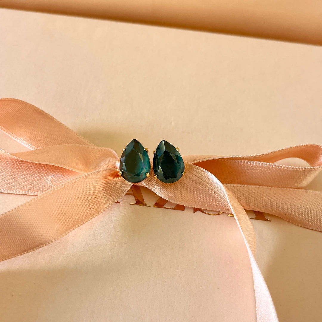 Dark green teardrop Swarovski crystals studs