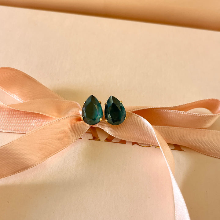 Dark green teardrop Swarovski crystals studs