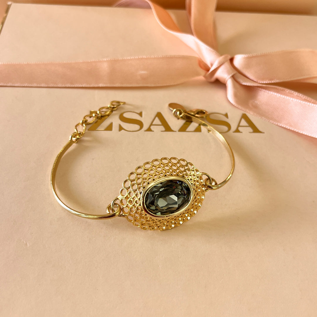 Grey oval Swarovski crystals bracelet