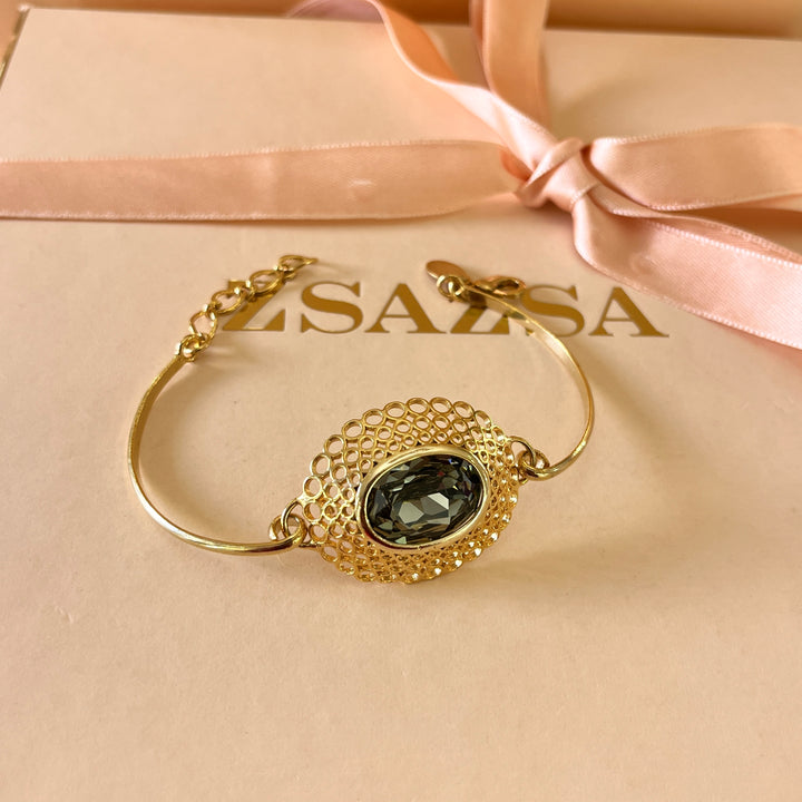 Grey oval Swarovski crystals bracelet