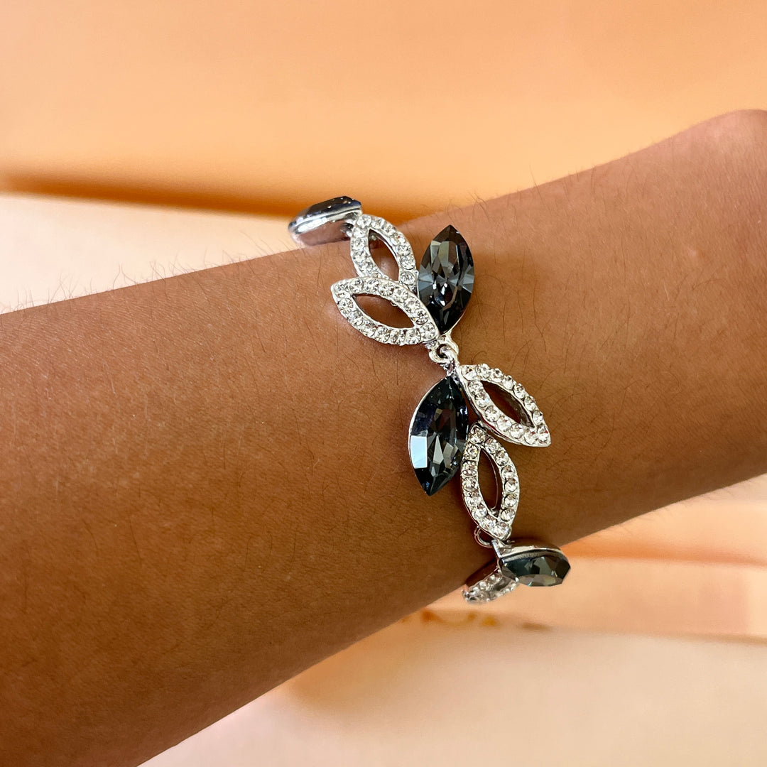 Grey marquise Swarovski crystals studs and bracelet