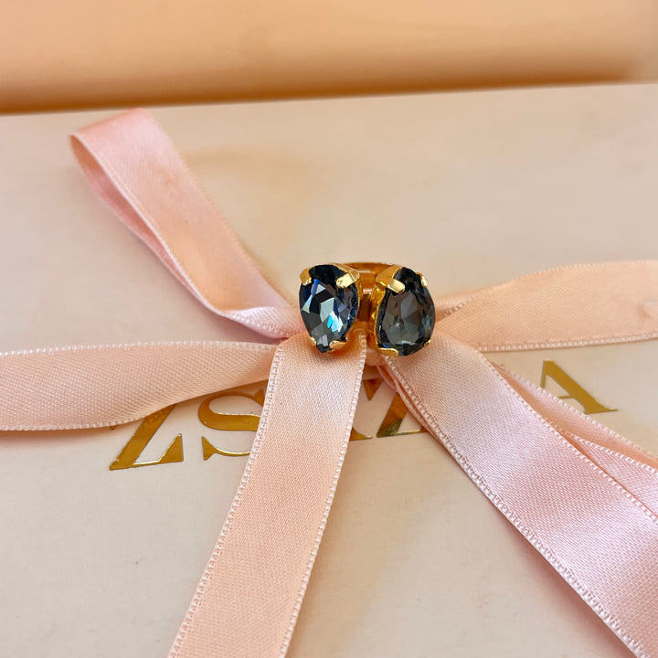 Grey teardrop preciosa crystal ring