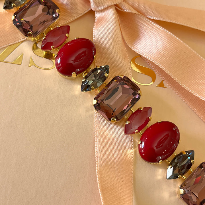 Shades of dark red Swarovski crystals earrings and bracelet
