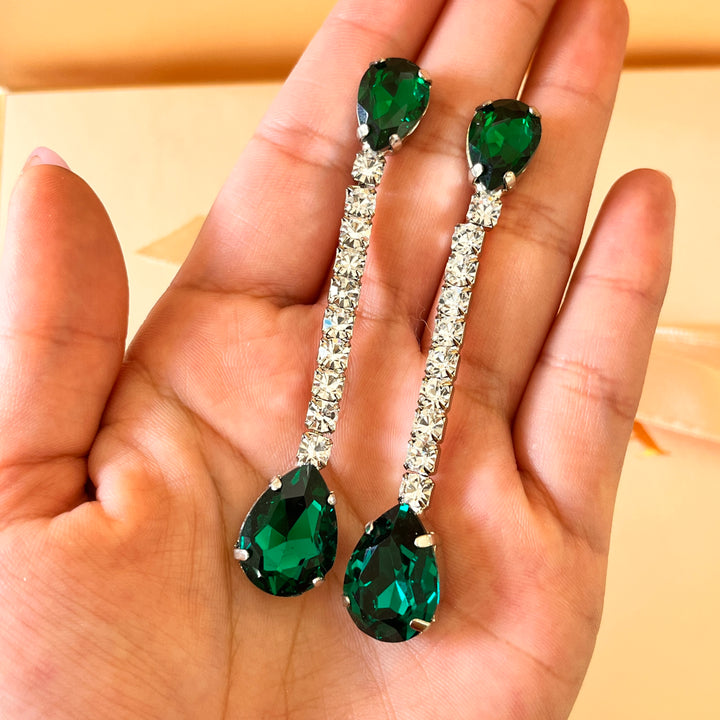 Dark green teardrop Preciosa crystals set