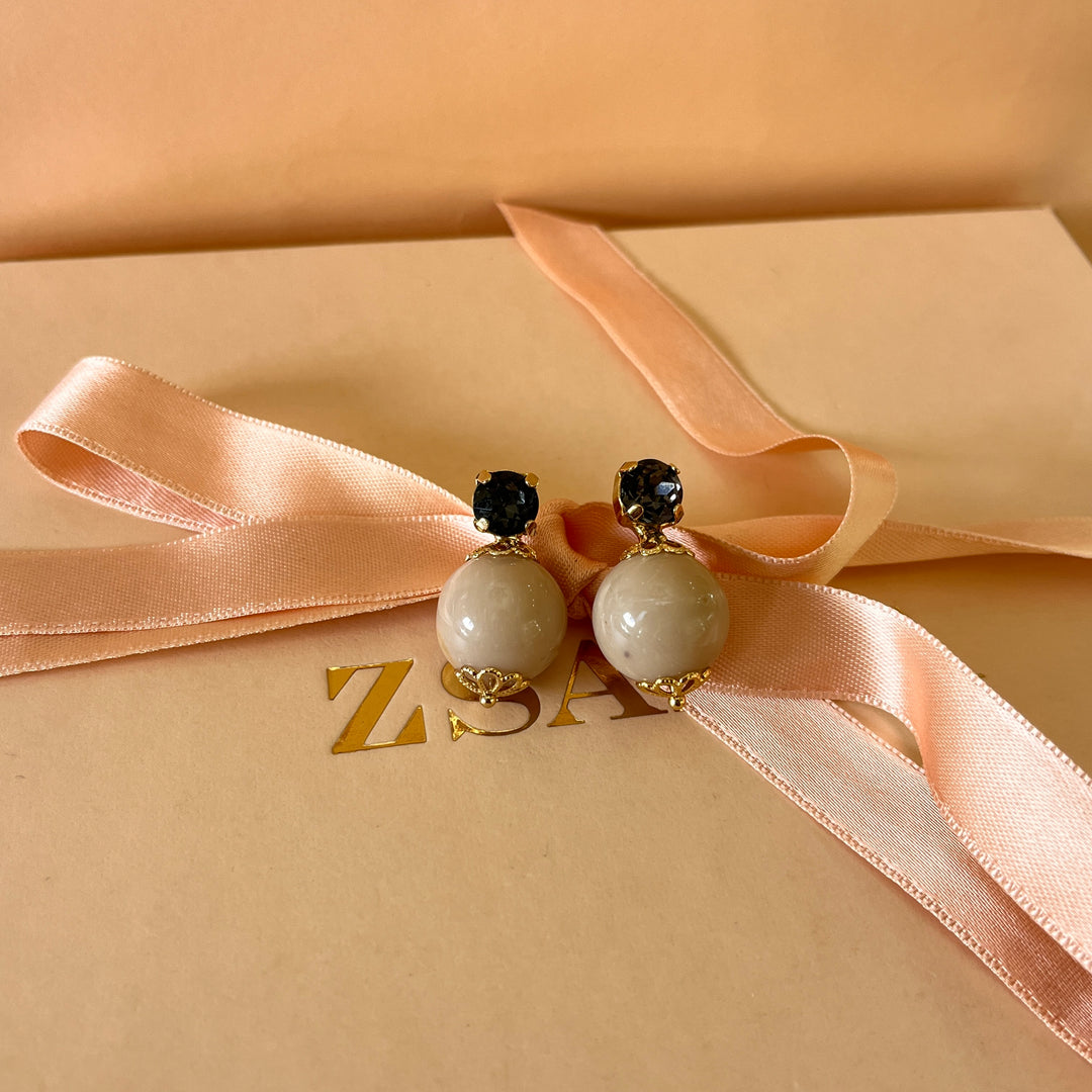 Grey preciosa crystals with resin earrings