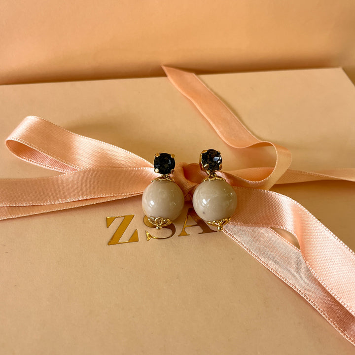 Grey preciosa crystals with resin earrings