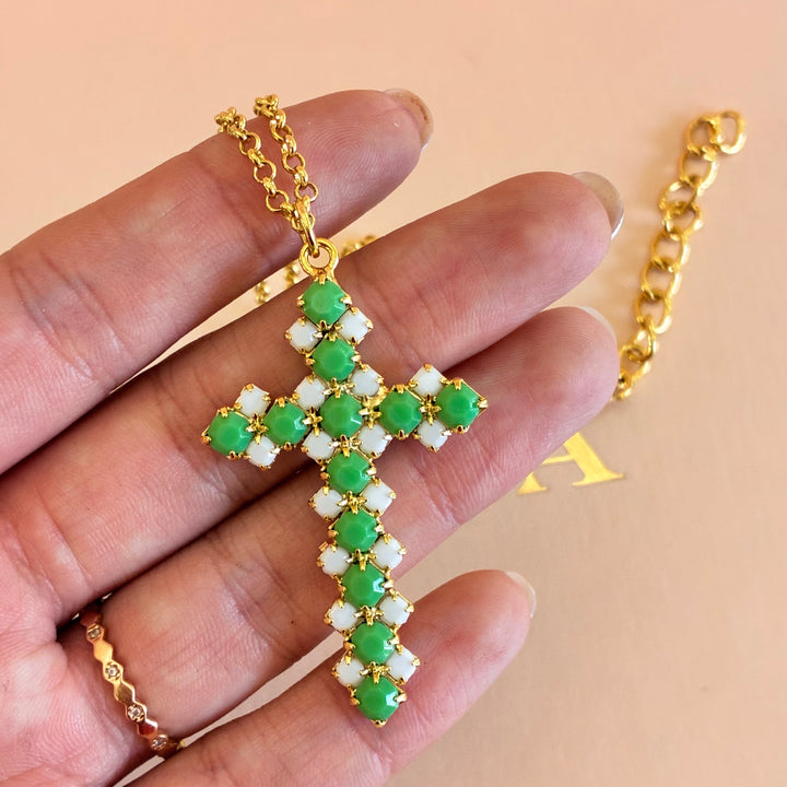 Green and white Cross pendant