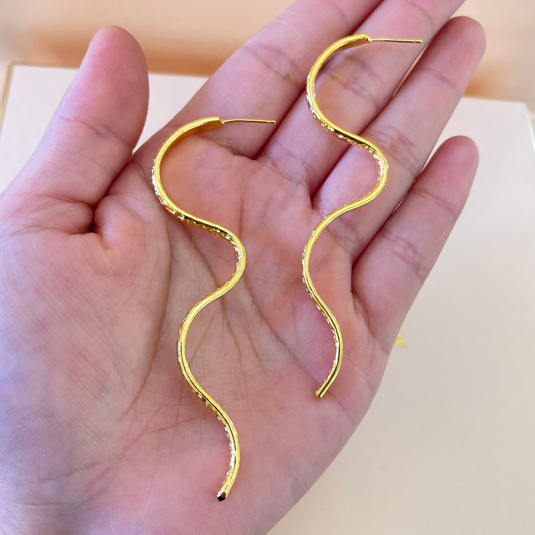 Gold handmade long earrings