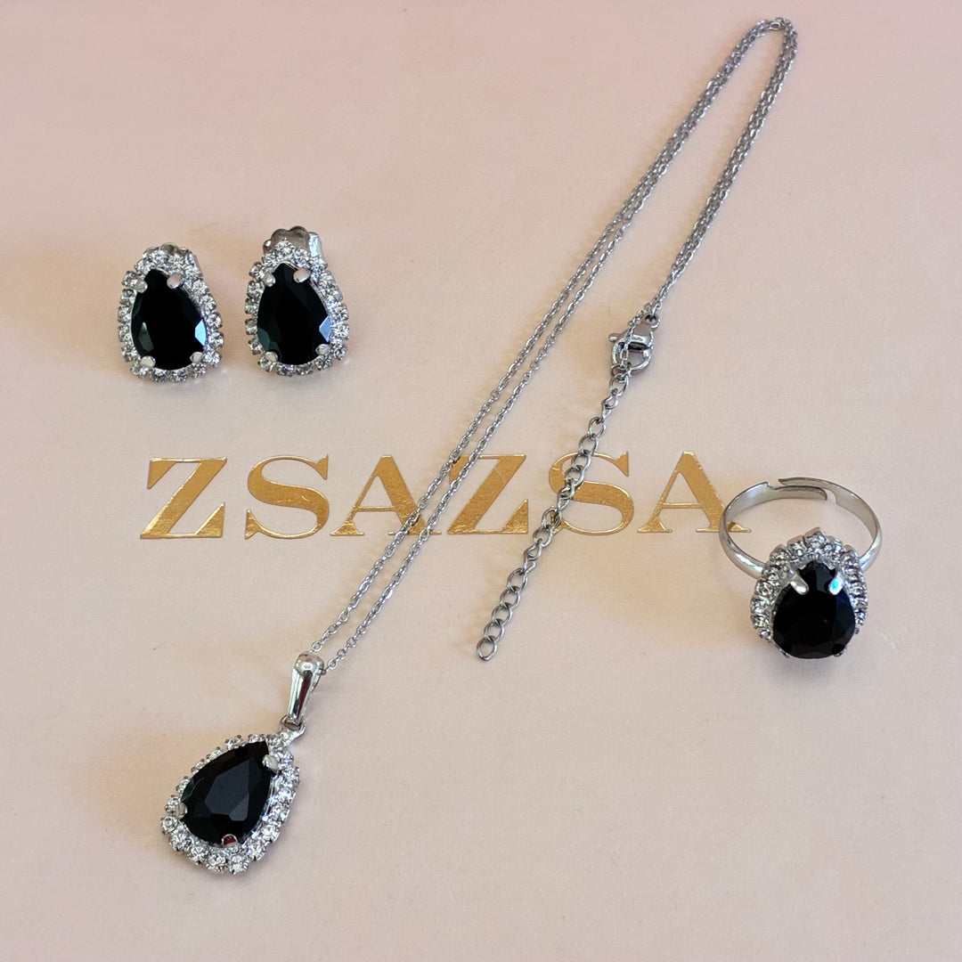 Black Teardrop Preciosa crystals set