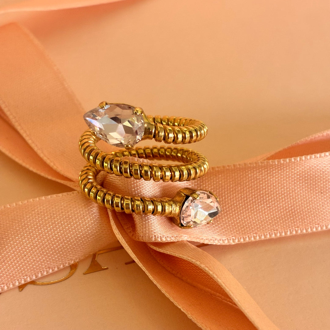 Teardrop light pink Swarovski gold plated ring