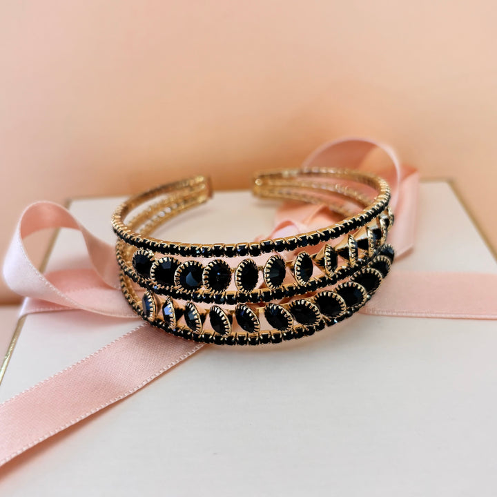 Black rhinestone gold bangle