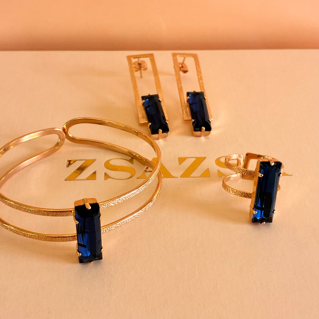 Rectangular navy blue rose gold plated set