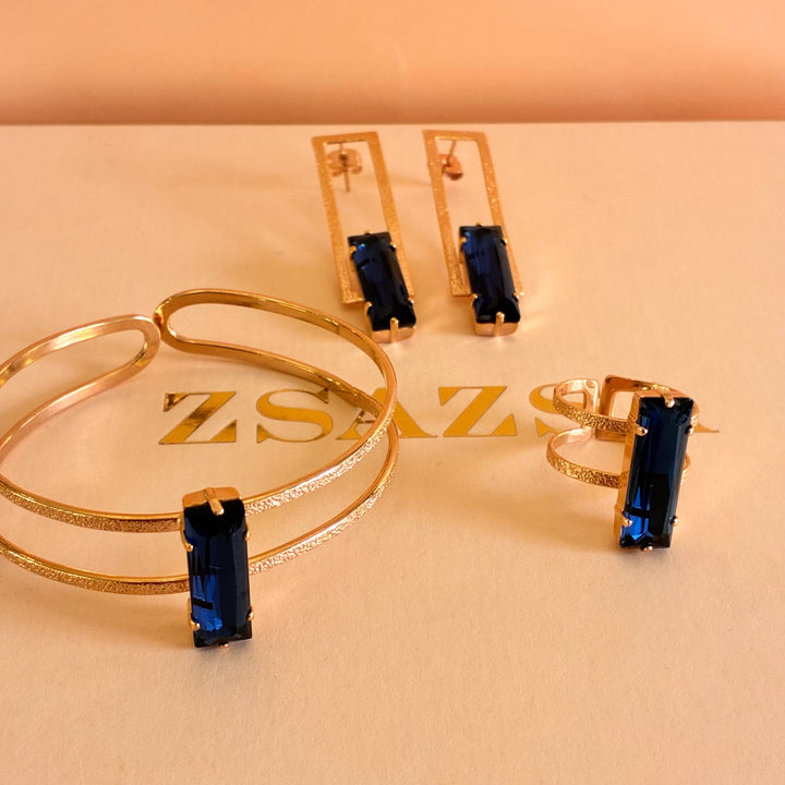 Rectangular navy blue rose gold plated set
