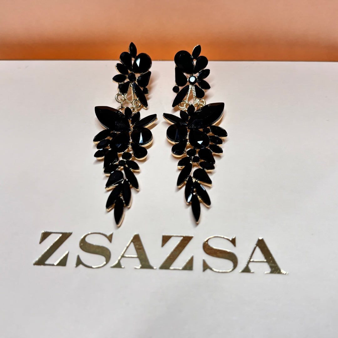 Black Maquise rhinestone gold earrings