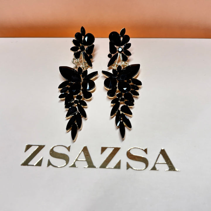 Black Maquise rhinestone gold earrings