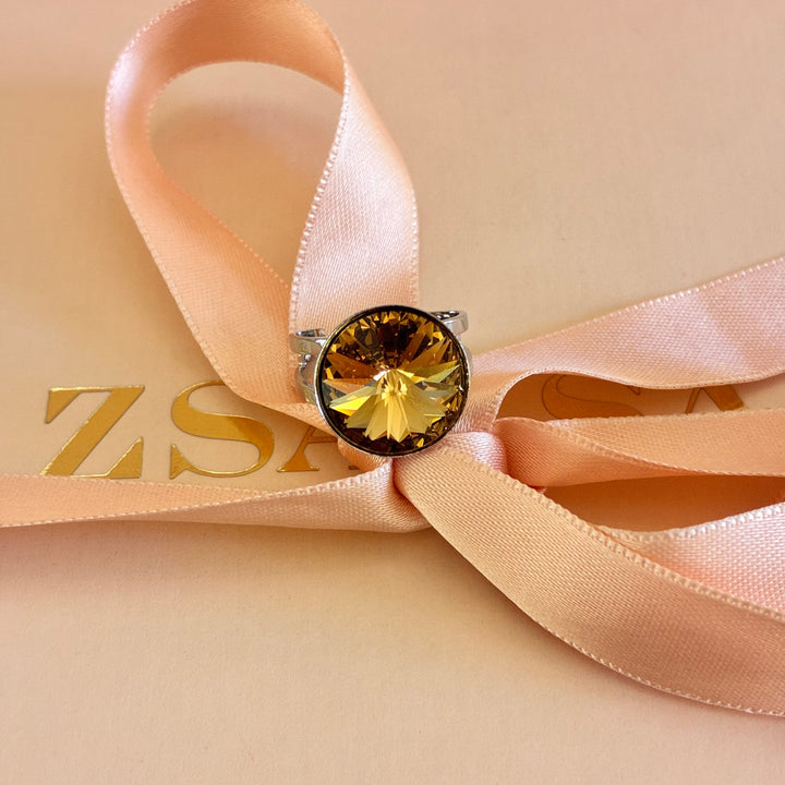 Bronze Swarovski crystals round silver set