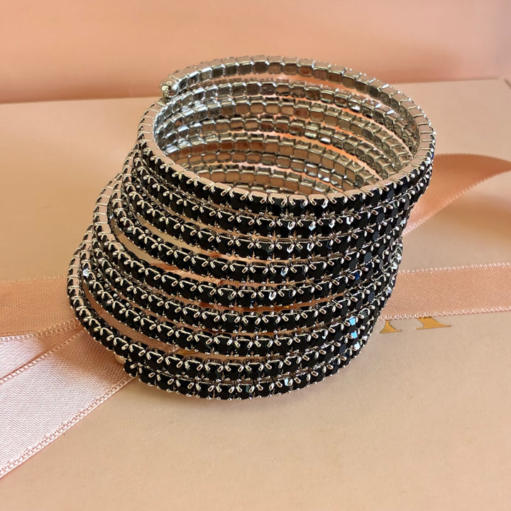 9 rows Black Swarovski crystals bangle