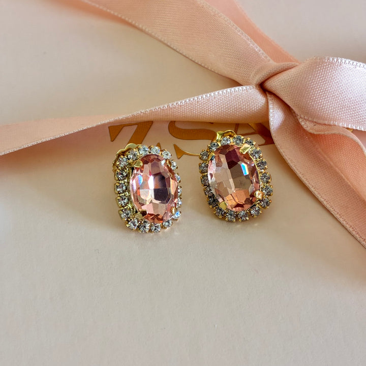 Peach Oval Preciosa crystals gold plated pendant set
