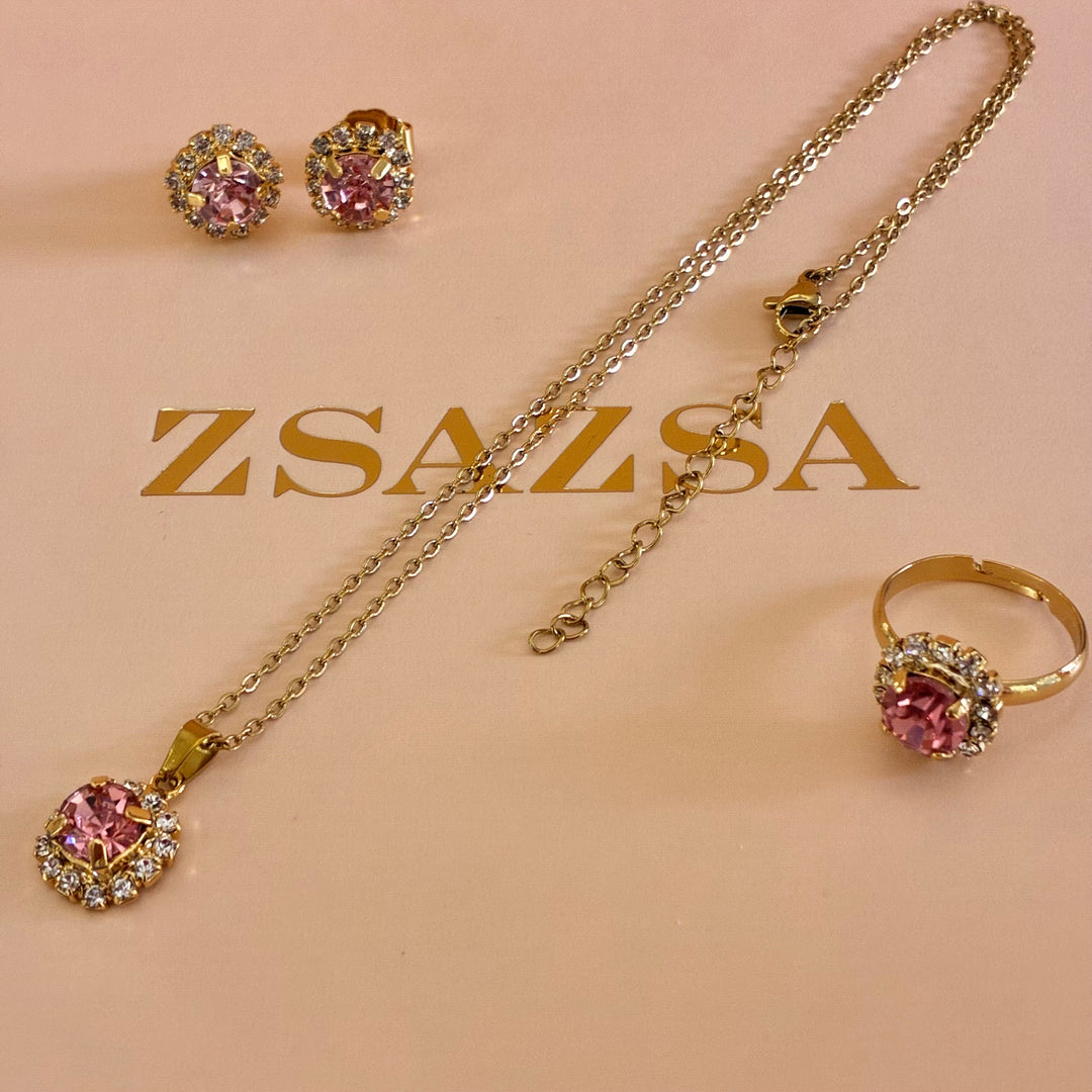 Pink Preciosa crystals gold plated set