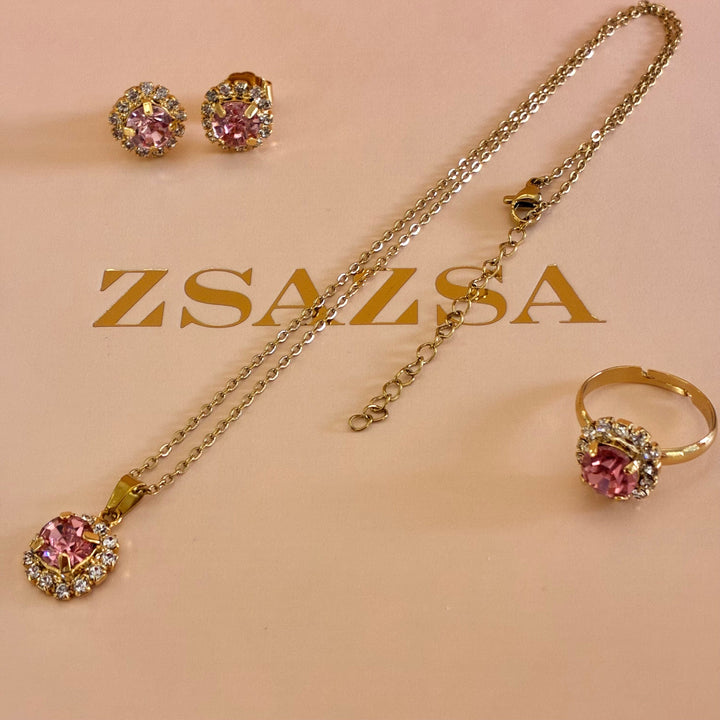 Pink Preciosa crystals gold plated set