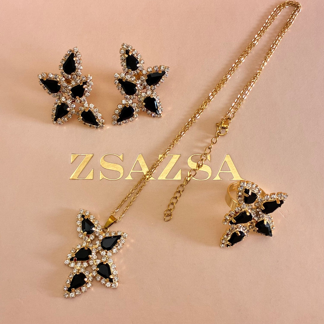 Black teardrops Preciosa crystals set