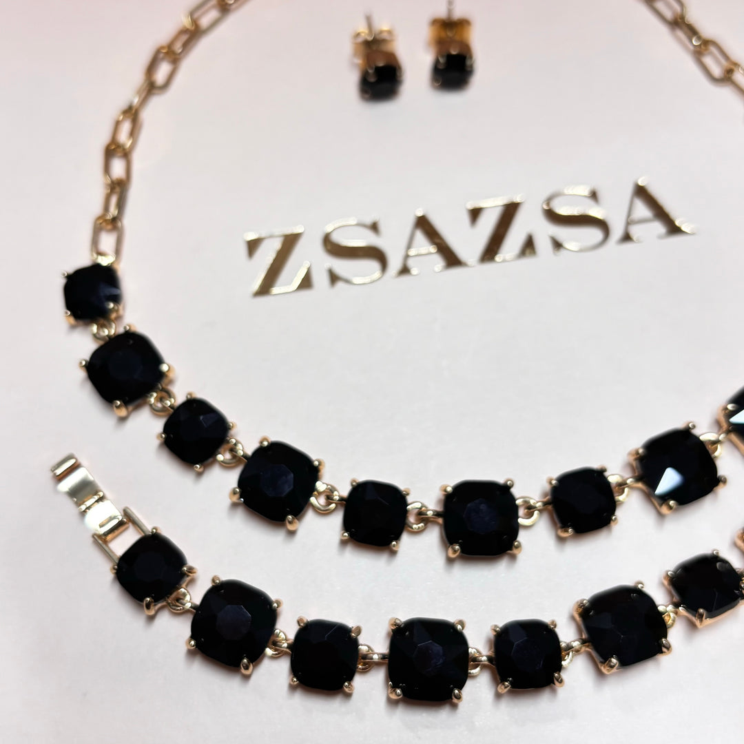 Black rhinestone gold set