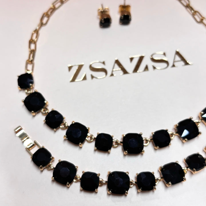Black rhinestone gold set