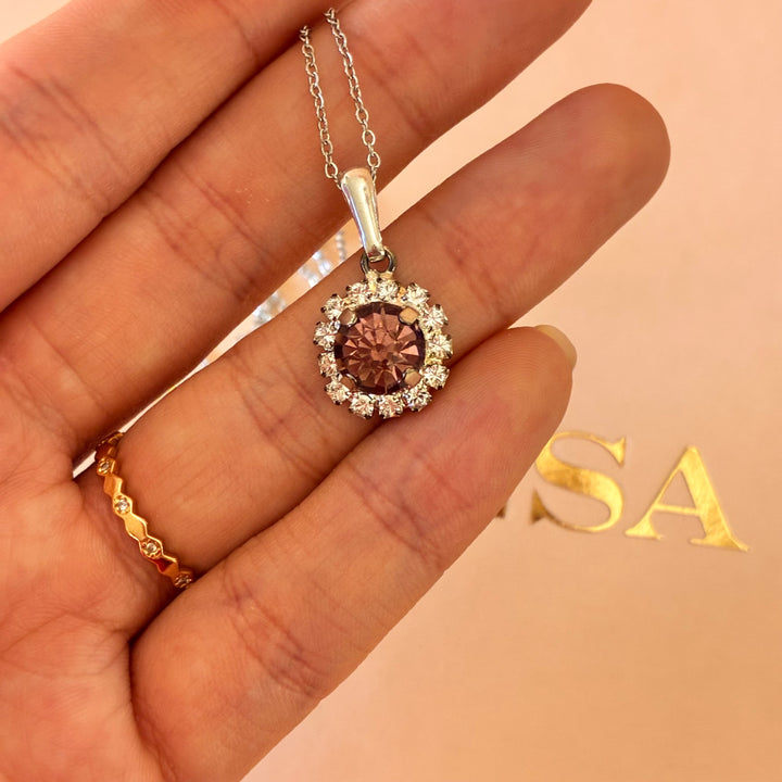 Mauve dainty Preciosa crystals silver set