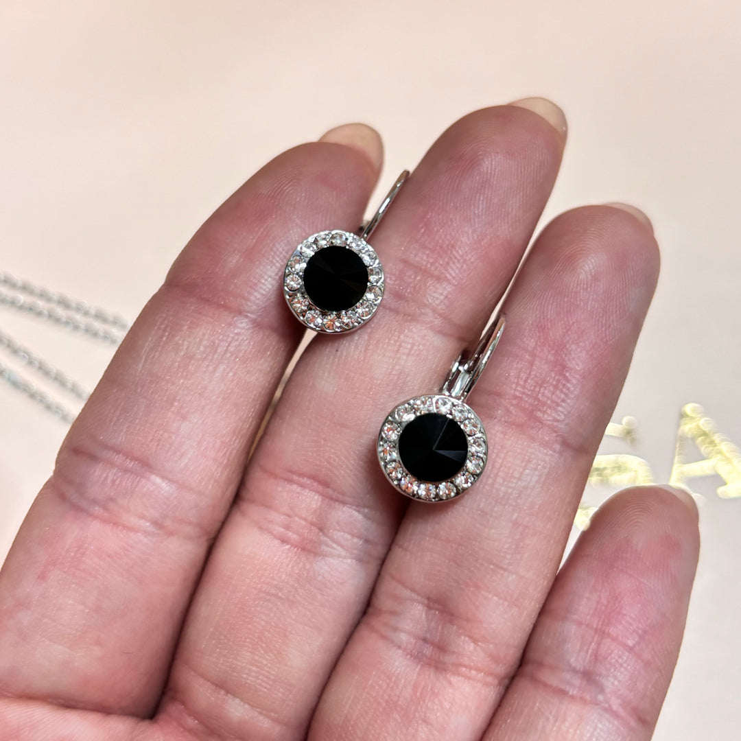 Dainty black rhinestone silver set