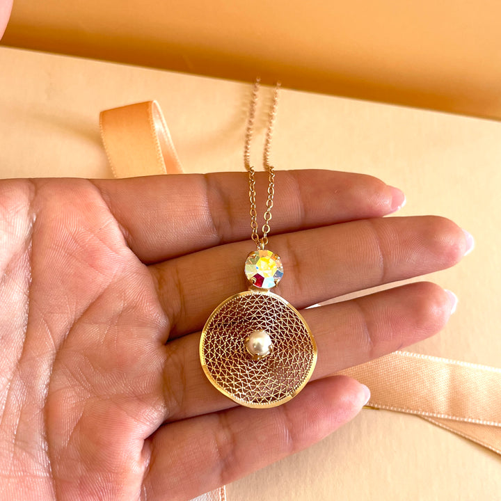 Aurora borealis Swarovski crystals and pearls handmade set