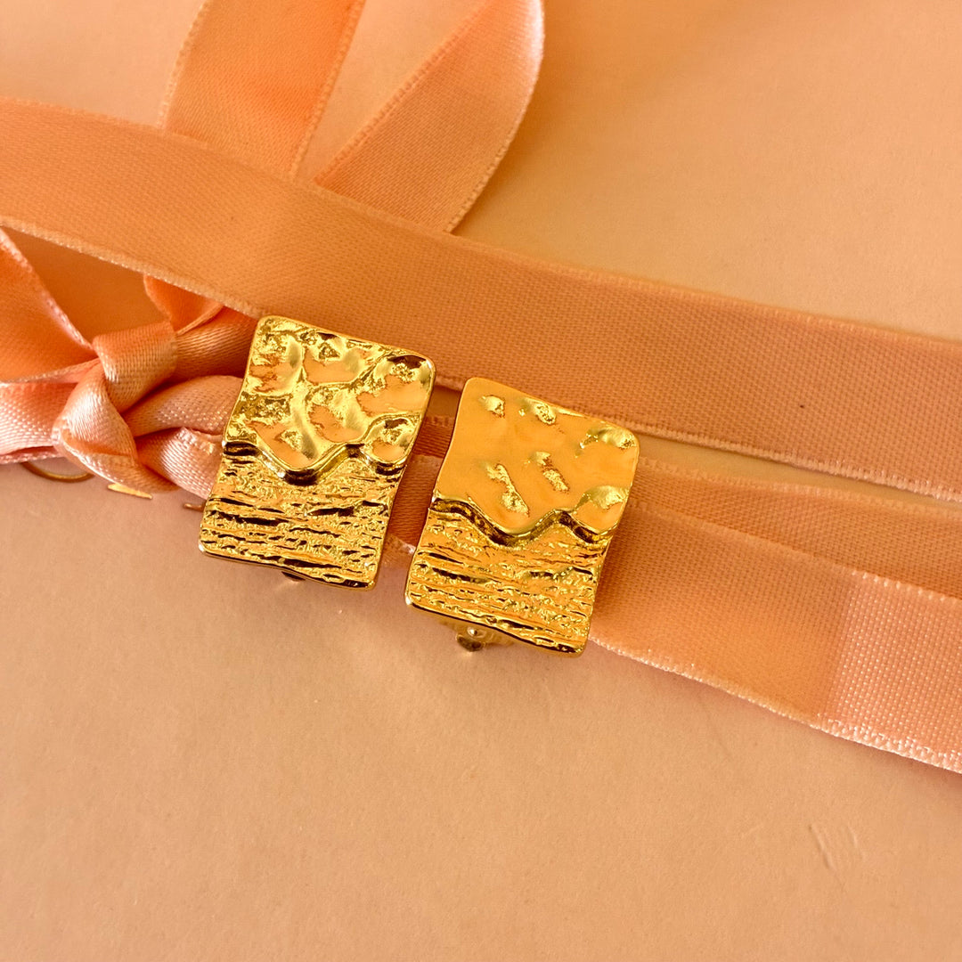 Rectangular textured clip on earrings