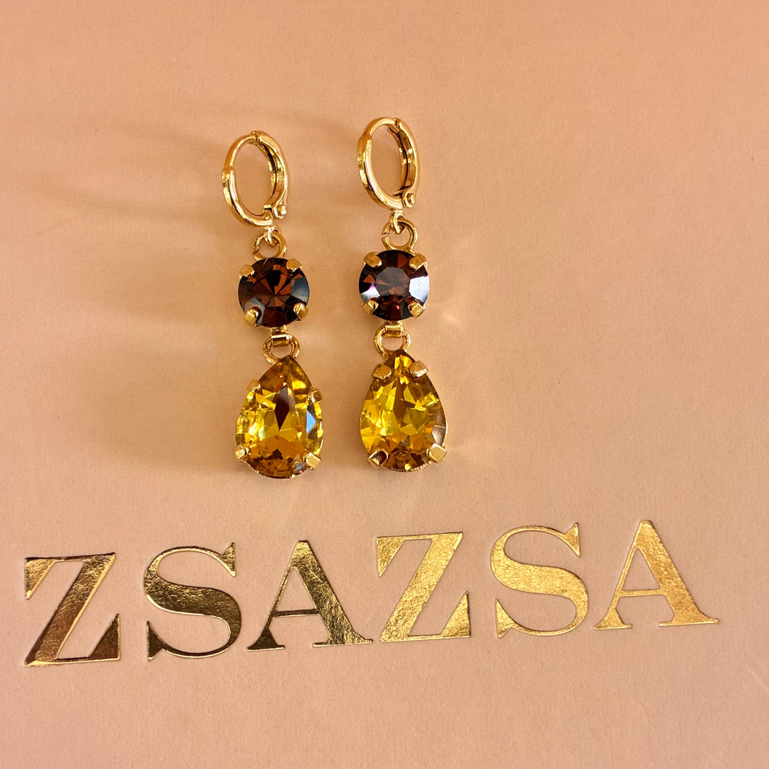 Brown and yellow Preciosa crystals set