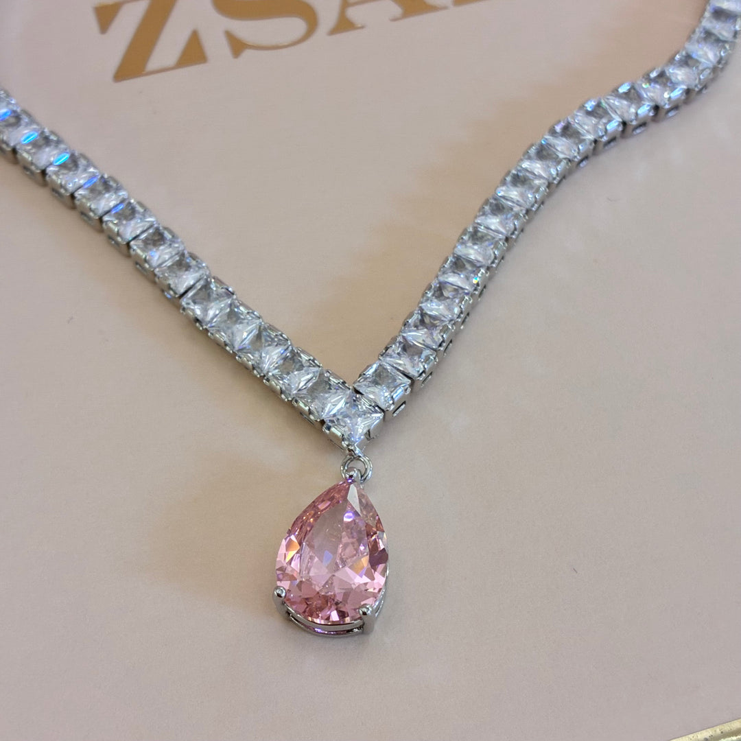 Teardrop zircone light pink silver set