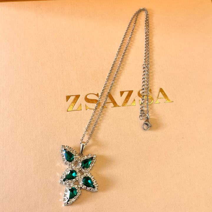 Dark green teardrop preciosa crystal set