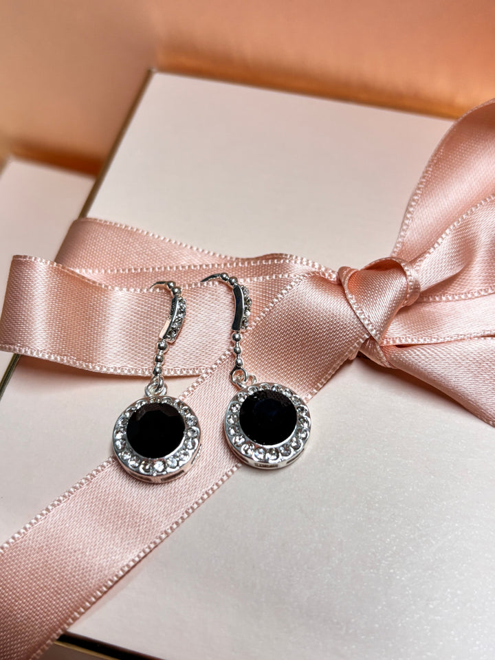 Black rhinestone silver hooks