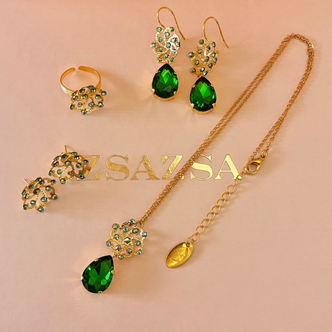 Handmade green gold plated set