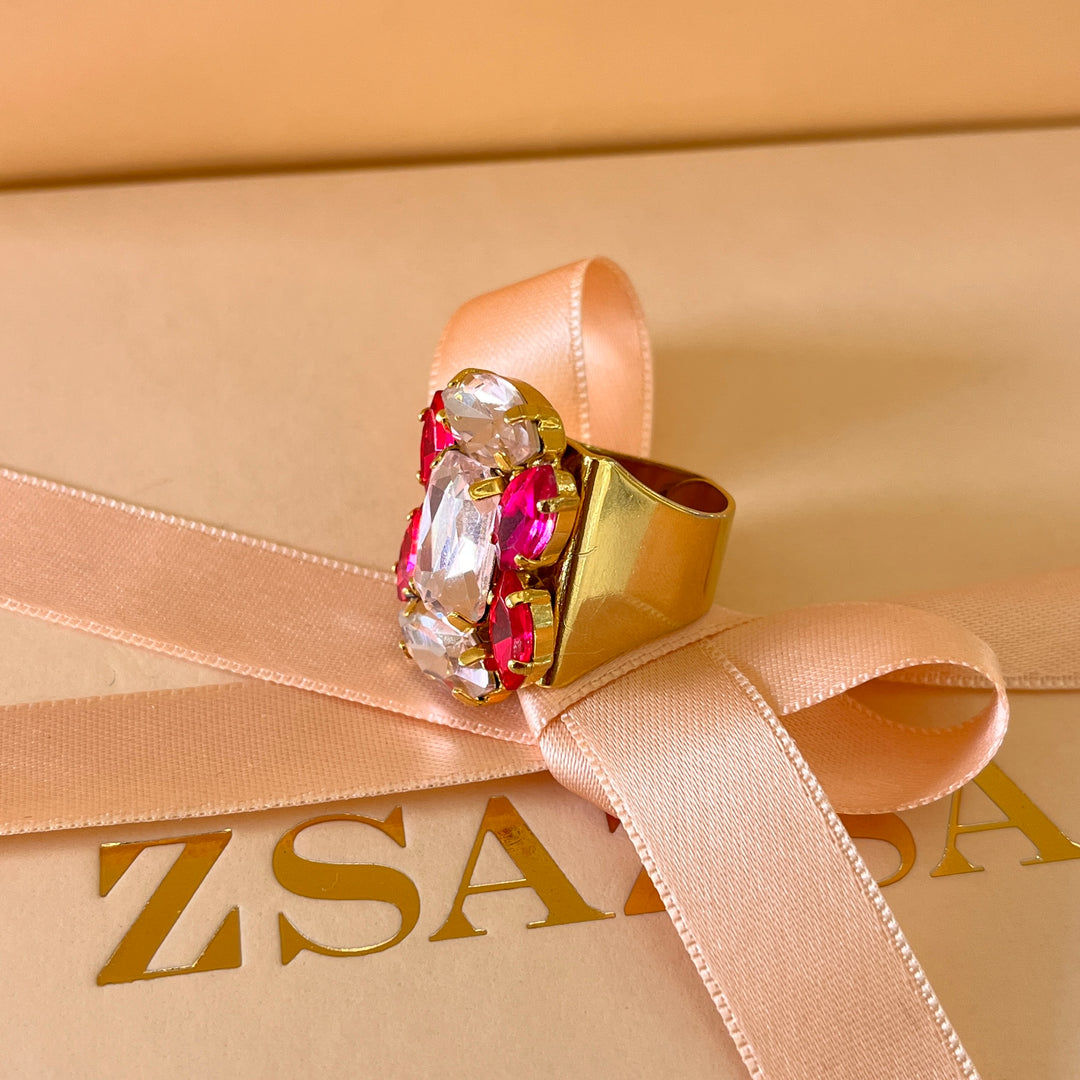 Fuchsia & light pink Swarovski crystals ring