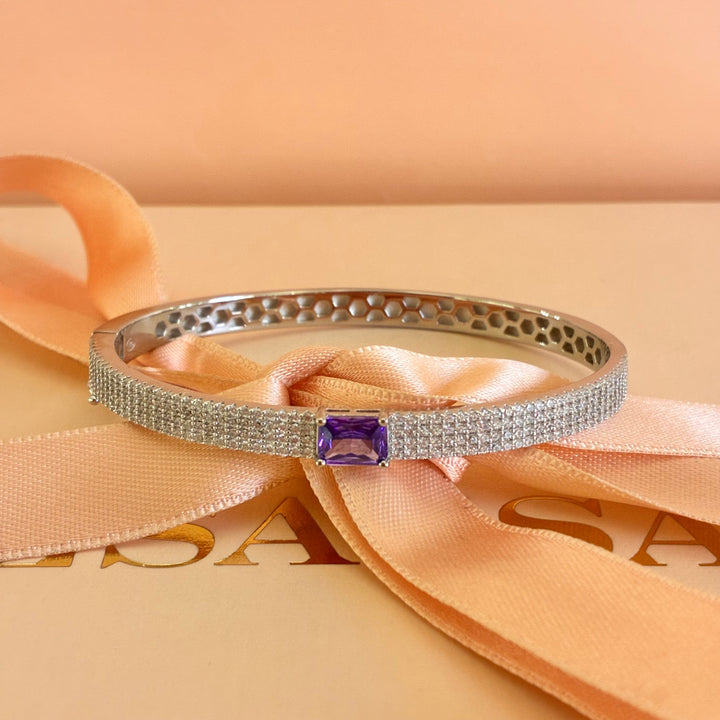Zircone Rectangular lilac in the middle sterling silver bangle