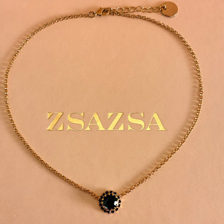 Black Preciosa crystals dainty round set