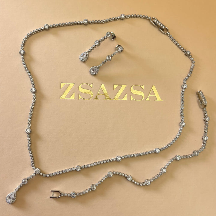 Silver zircone teardrop set