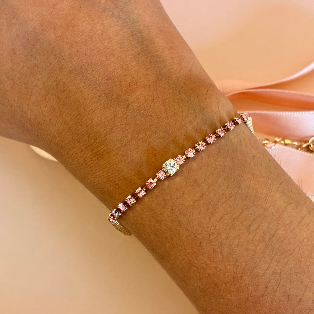 Dainty pink Swarovski crystals gold plated bracelet