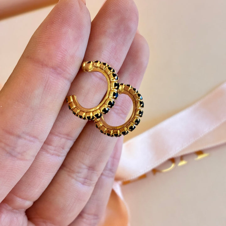Black preciosa crystals hoops