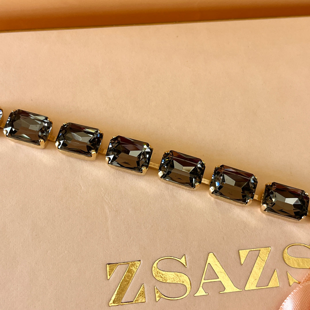 Rectangular grey preciosa crystals bracelet