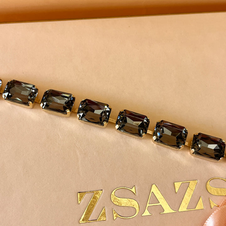 Rectangular grey preciosa crystals bracelet