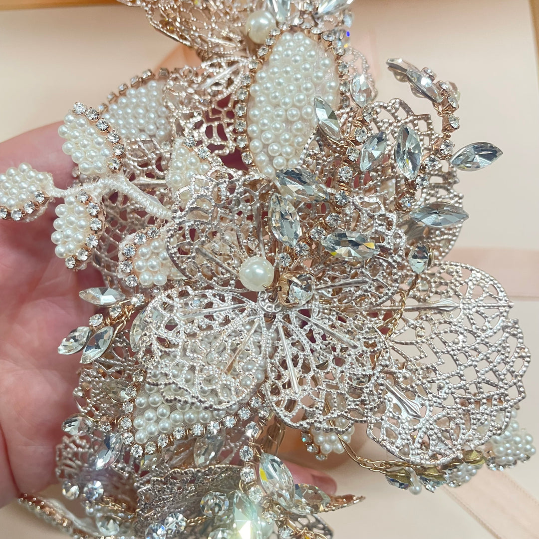 Statement rose gold clip headpiece