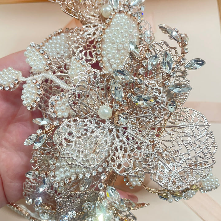 Statement rose gold clip headpiece